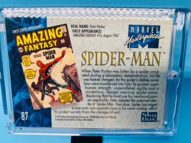 Photo 2 of 515…marvel masterpieces 1992 Spiderman card 87 in hard plastic case