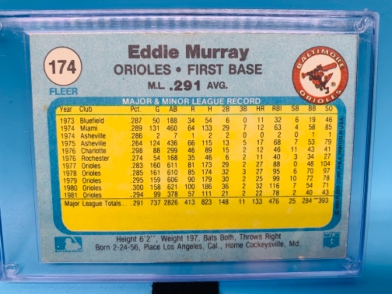 Photo 2 of 526…fleer 1982 Eddie Murray card 174 in hard plastic case 