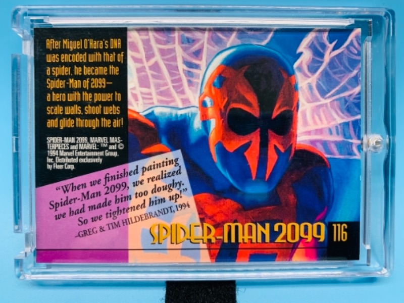 Photo 2 of 766534…marvel masterpieces 2099 Spiderman card 116 in  hard plastic case