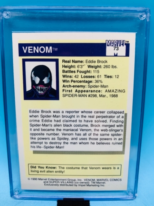 Photo 2 of 538…marvel 1990 venom super villains card 73 in hard plastic case