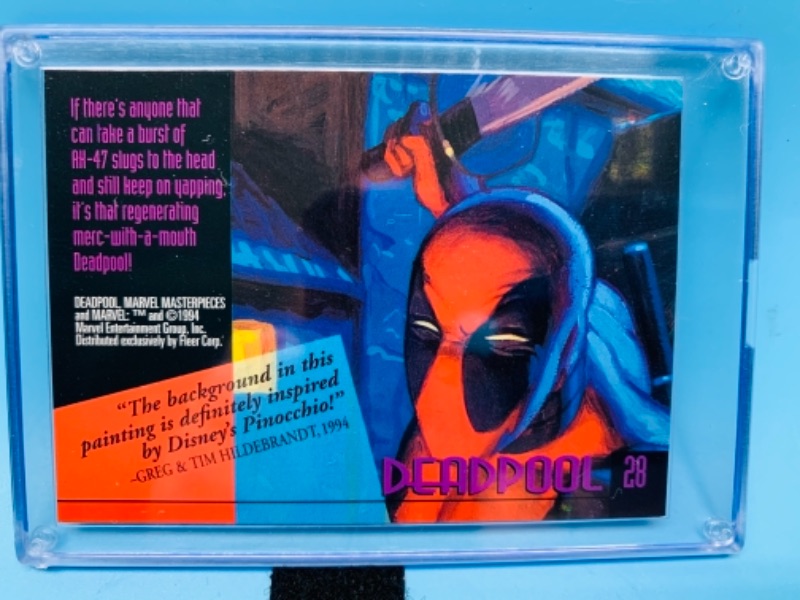 Photo 2 of 766539…marvel masterpieces 1994 Dead pool card 28 in hard plastic case