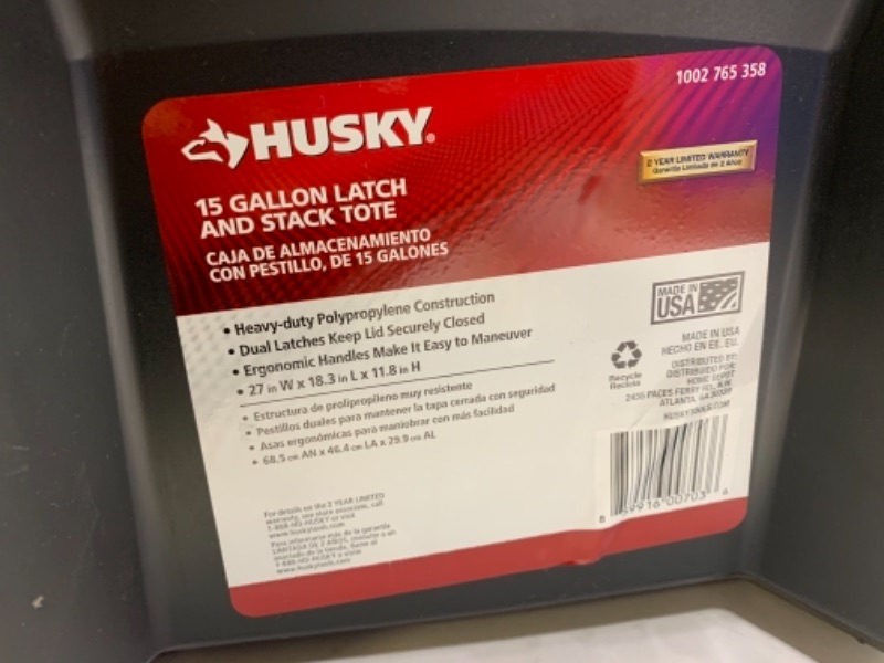 Photo 3 of 547…husky heavy duty 15 gallon tote with lid 