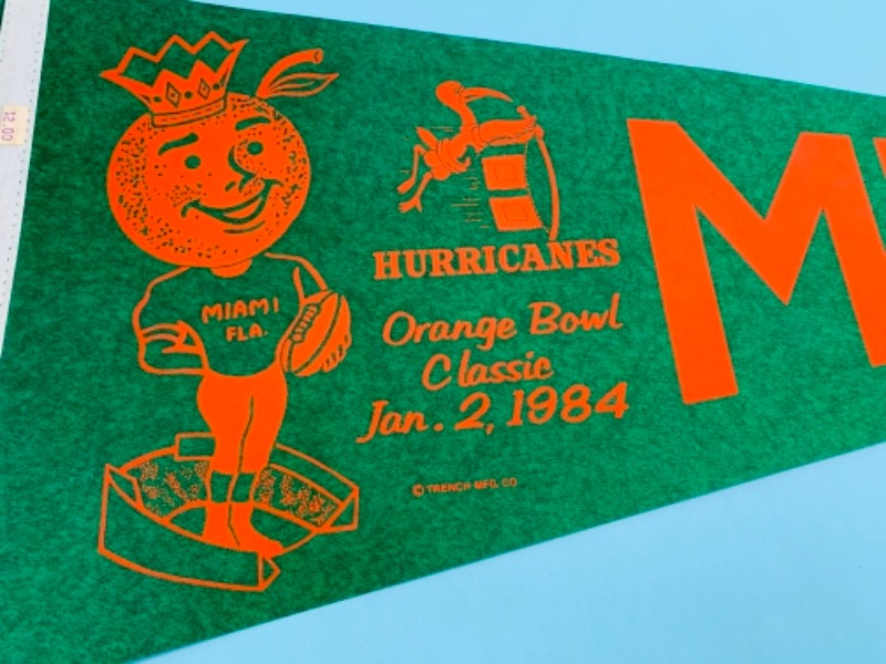 Photo 2 of 766601…vintage Miami hurricanes orange bowl pennant