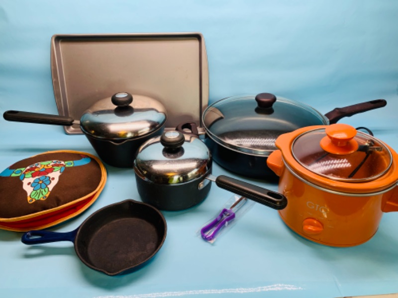 Photo 1 of 766612…11 pc kitchen pans, slow cooker, tortilla warmer