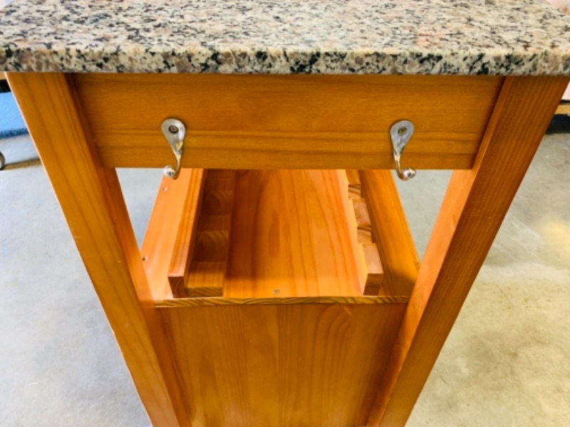 Photo 1 of 766641…rolling wine cart with storage, granite top, towel holders and wheel locks  19 x 22 x36 h