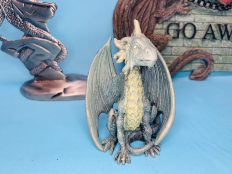 Photo 3 of 766673…3 pc pewter and metal dragon figures 