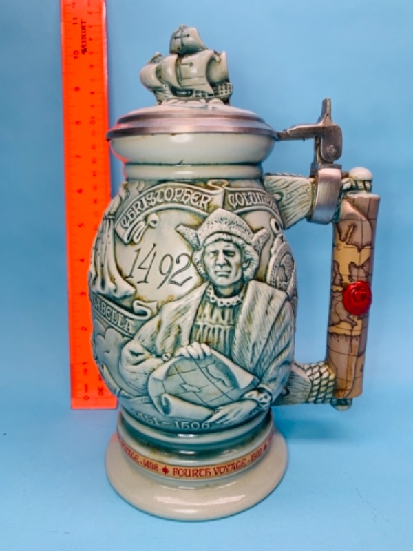 Photo 1 of 766726…vintage 9” Christopher Columbus stein handcrafted in Brazil 