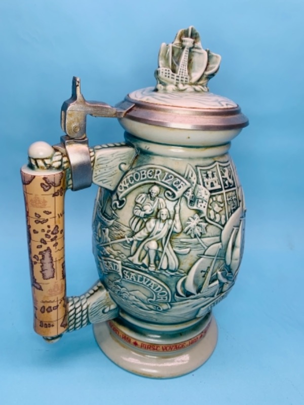 Photo 2 of 766726…vintage 9” Christopher Columbus stein handcrafted in Brazil 