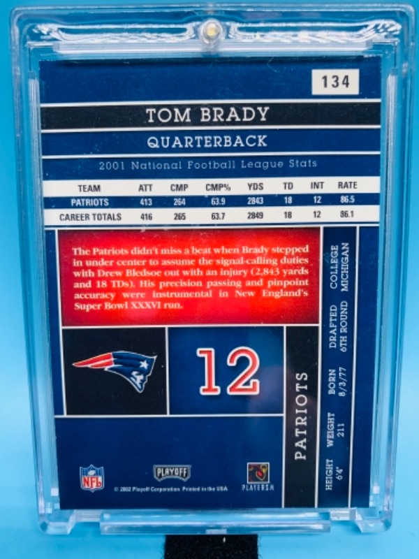 Photo 2 of 766737… Playoff absolute memorabilia 2002 Tom Brady card 134 in hard plastic case