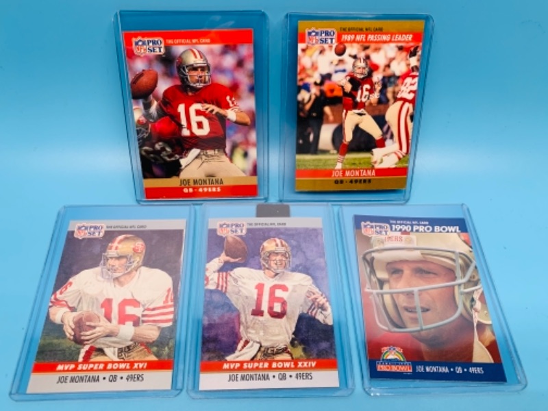 Photo 1 of 766738…5 pro set Joe Montana trading cards in hard plastic sleeves