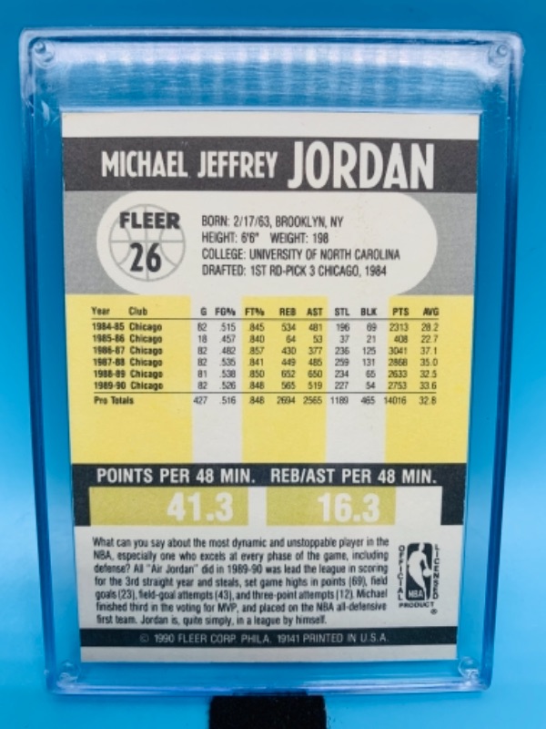 Photo 2 of 766762…fleer Michael Jordan card 26 in hard plastic case 