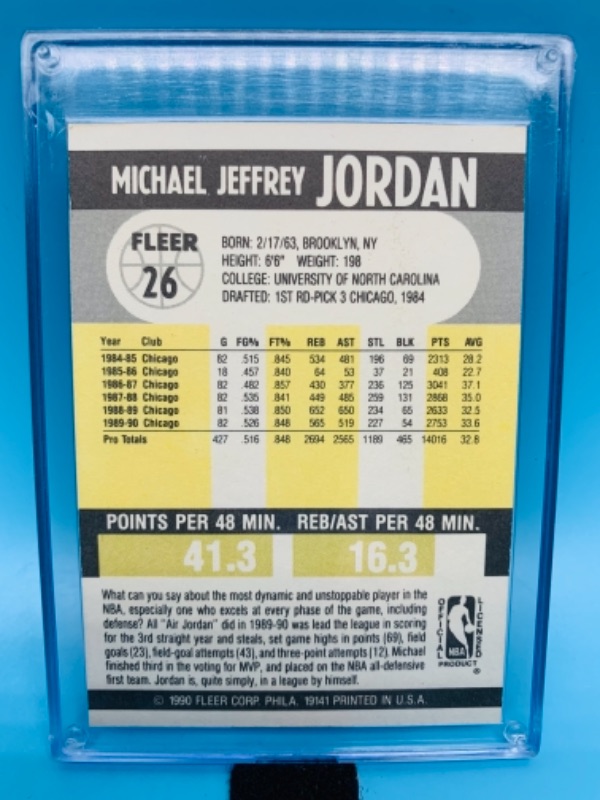 Photo 1 of 766762…fleer Michael Jordan card 26 in hard plastic case 