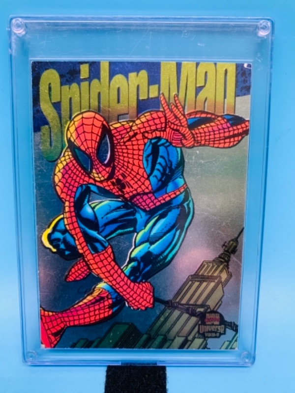 Photo 1 of 766796…1994 Spiderman Limited edition foil  power blast card in hard plastic case