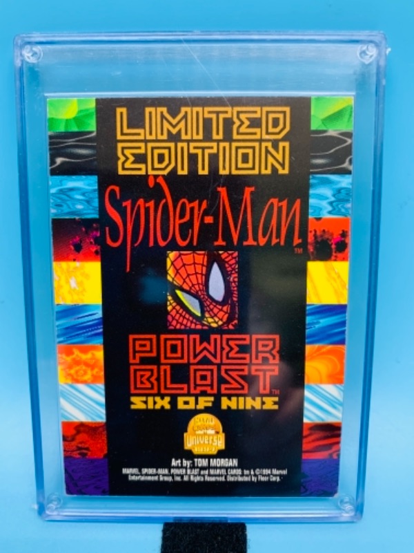 Photo 2 of 766796…1994 Spiderman Limited edition foil  power blast card in hard plastic case