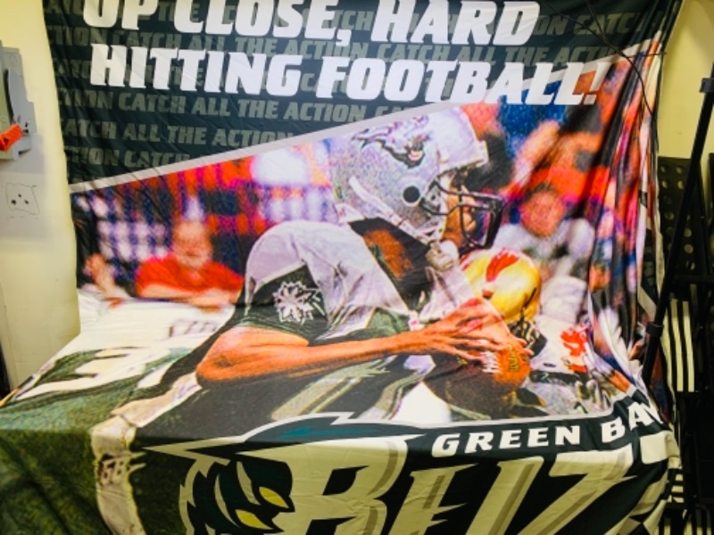 Photo 1 of 766819…xxlarge 10 x 7 foot arena football wall hanging- Green Bay blizzard 