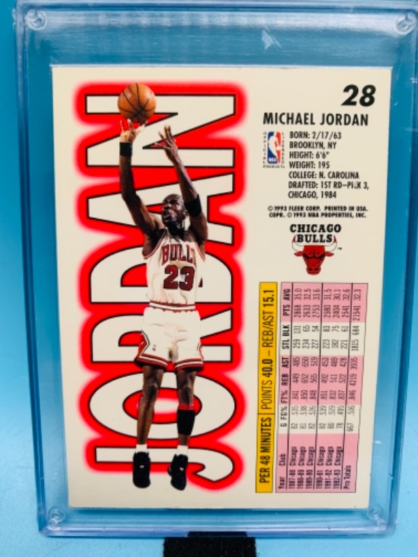 Photo 2 of 766824…fleer 1993 Michael Jordan card 28 and hard plastic case
