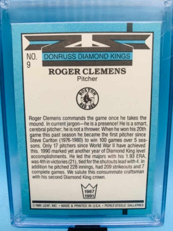 Photo 2 of 766825…rare highly collectible donruss diamond kings Roger Clemens card 9 in hard plastic case