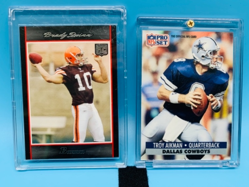 Photo 1 of 766882…Troy aikman and Brady Quinn cards in hard plastic cases 