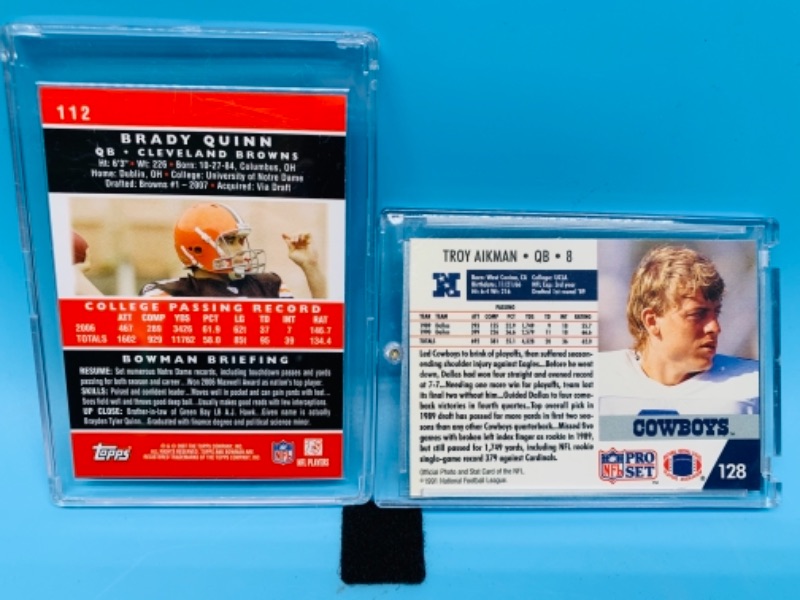 Photo 2 of 766882…Troy aikman and Brady Quinn cards in hard plastic cases 