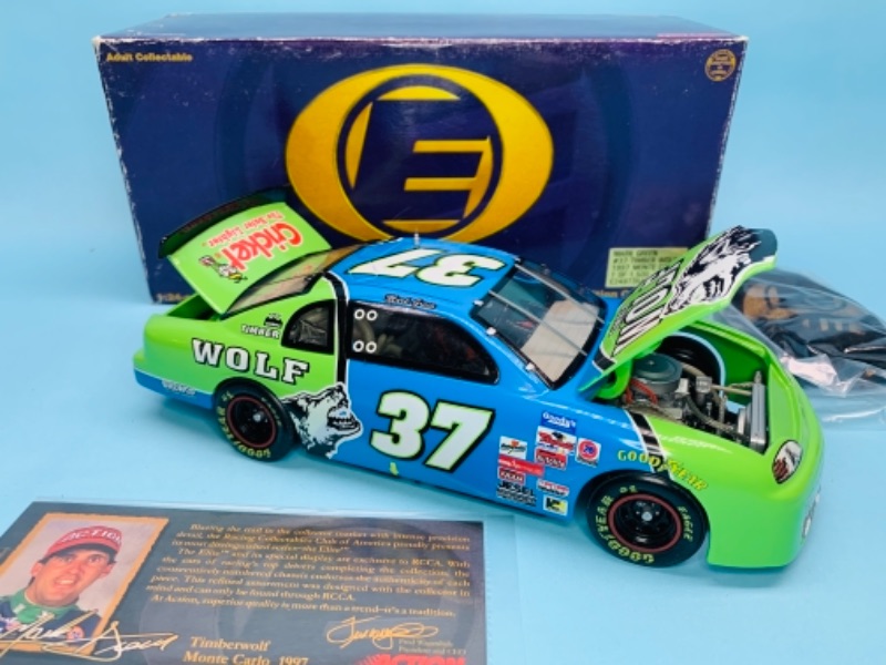 Photo 1 of 766938…large 8” elite 1:24 scale die cast numbered timber Wolf stock car in original box