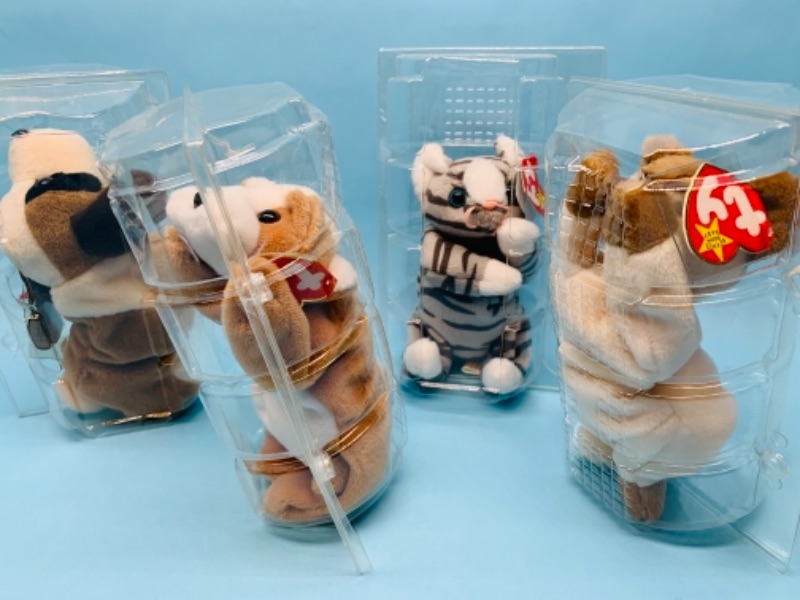 Photo 1 of 766951…beanie babies ty plushies in plastic displays- cats and dogs 