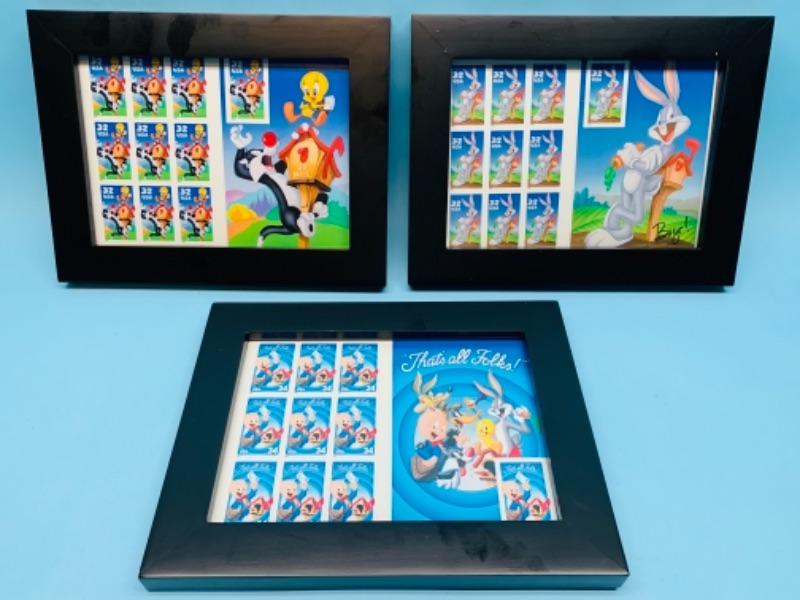 Photo 1 of 766955…3 nicely framed Warner bros collectible stamps 