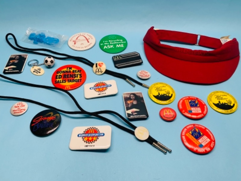 Photo 1 of 766963…vintage McDonald’s pins, visor, and bolo ties 