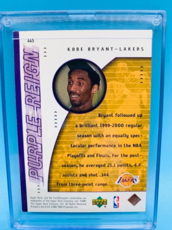 Photo 2 of 767011…upper deck 2001 Kobe Bryant card 445 in hard plastic case 