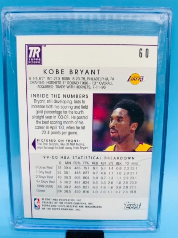 Photo 2 of 767012…topps 2001 Kobe Bryant card 60 in hard plastic case 