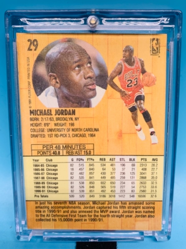 Photo 2 of 767018…fleer 1991 Michael Jordan card 29 in hard plastic case 