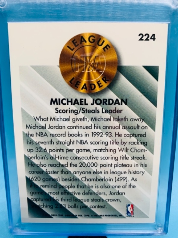 Photo 2 of 767023…fleer 993 Michael Jordan card 224 in hard plastic case