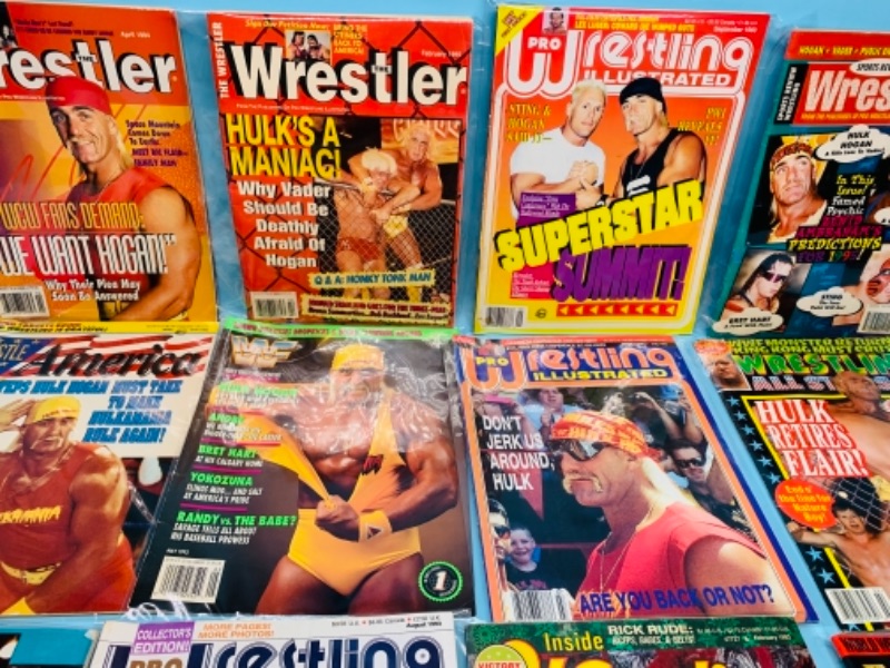 Photo 5 of 767064…14 vintage hulk hogan cover wrestling magazines in plastic sleeves 