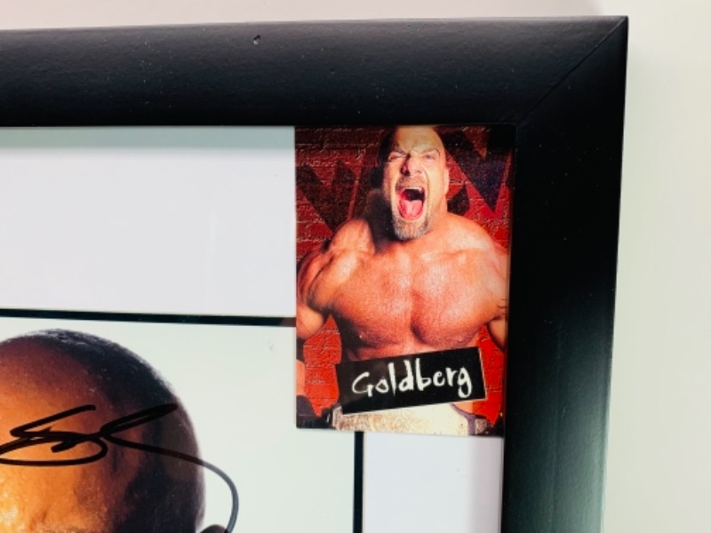 Photo 2 of 767068…15 x 12 inch framed autographed Goldberg wrestling photo with trading card 