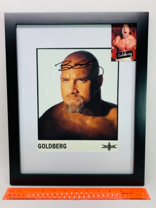 Photo 1 of 767068…15 x 12 inch framed autographed Goldberg wrestling photo with trading card 