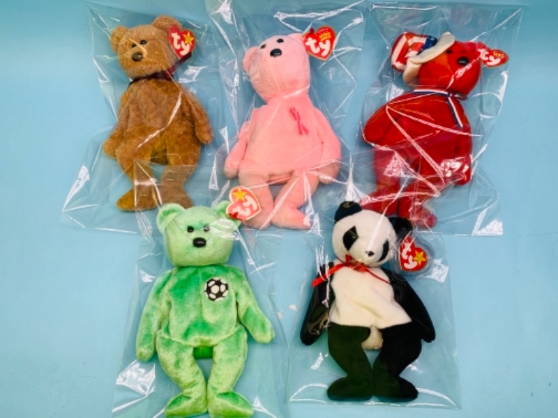Photo 1 of 767111…5 ty beanie babies bears with tags in plastic bags