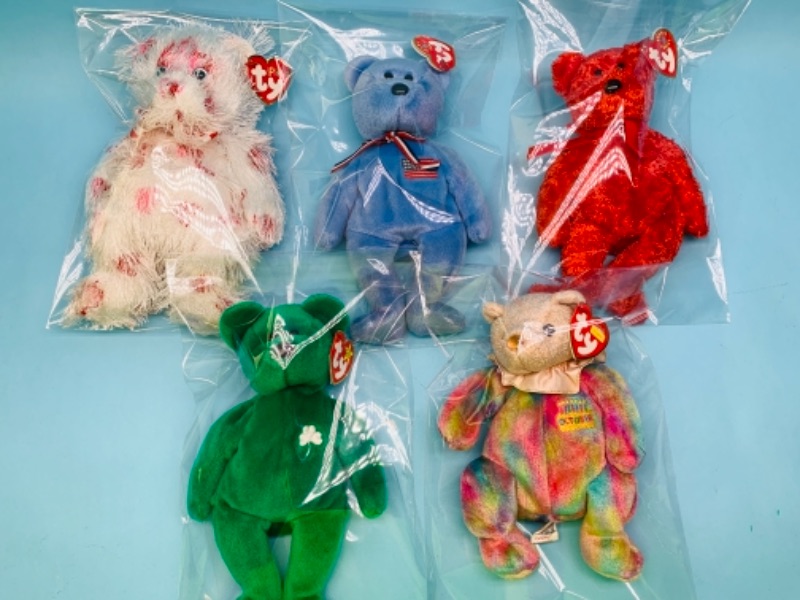 Photo 1 of 767112…5 ty beanie babies bears with tags in plastic bags