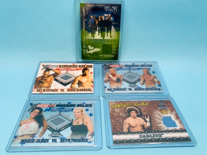 Photo 1 of 767125…5 ringside relic wrestling cards with actual mats