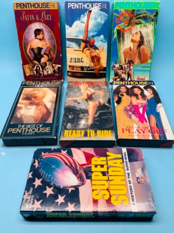 Photo 1 of 767131…adults only- 6 penthouse vhs tapes and Super Bowl tape