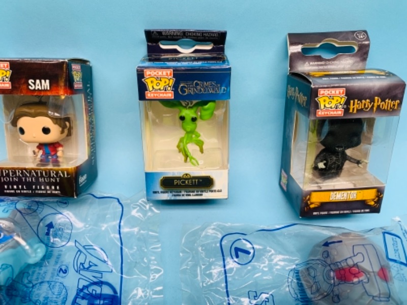 Photo 2 of 767181…3 Funko pop pocket keychains and sealed avengers McDonald’s happy meal toys 