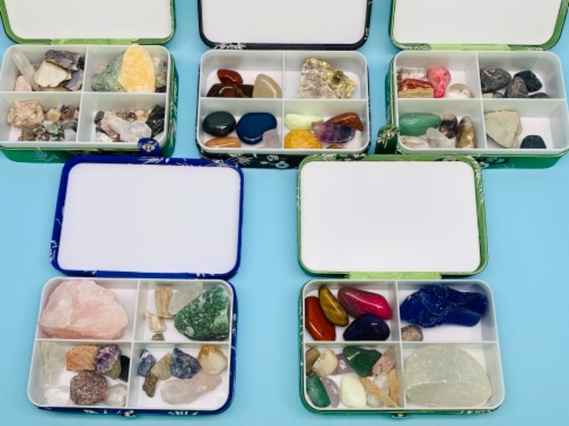 Photo 1 of 767203…5 trinket cases filled with collectible geodes, crystals, and polished rocks 