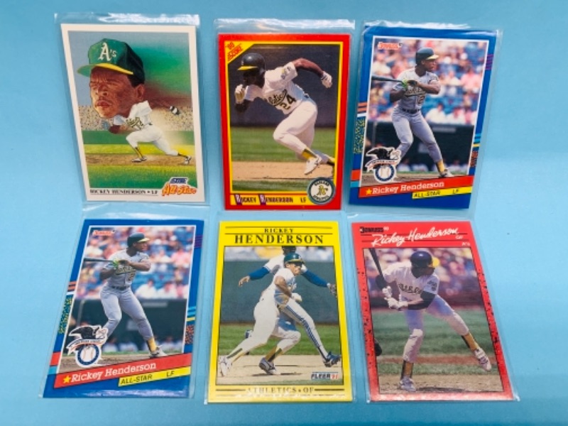 Photo 1 of 767246…6 Ricky Henderson trading cards in plastic sleeves