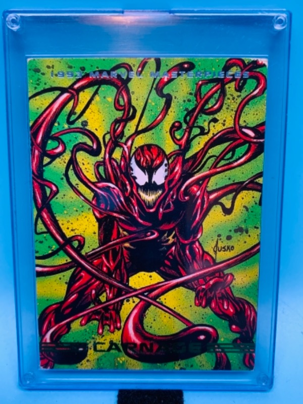 Photo 1 of 767255…1993 Marvel masterpieces carnage card 19 in hard plastic case- skybox 