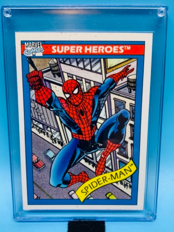 Photo 1 of 767256…1990 Marvel superheroes  Spiderman card 29 in hard plastic case