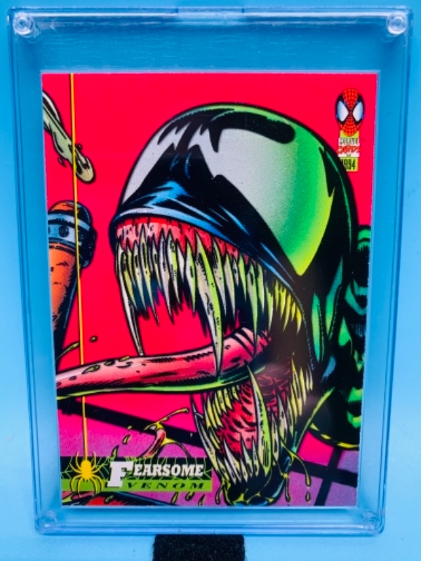 Photo 1 of 767262…1994 Marvel fearsome venom card 15 in hard plastic case