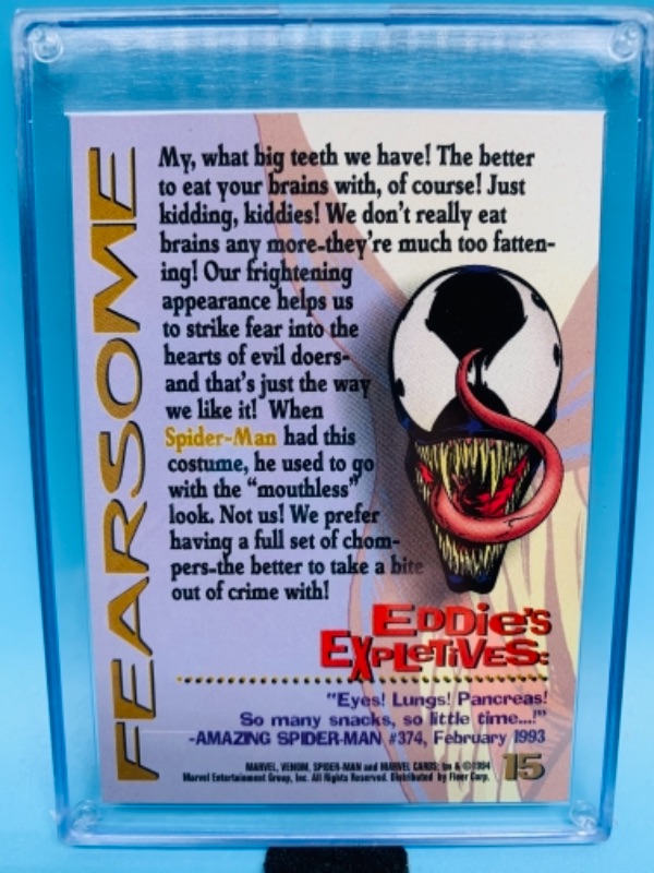 Photo 2 of 767262…1994 Marvel fearsome venom card 15 in hard plastic case