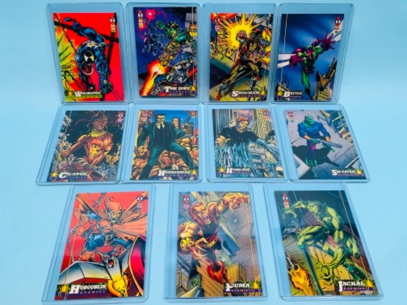 Photo 1 of 767269…11 marvel 1994 enemies cards in hard plastic sleeves 