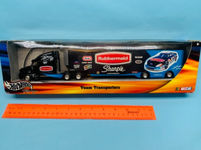 Photo 1 of 767276… Hot wheels 14 inch diecast team transporter in original box