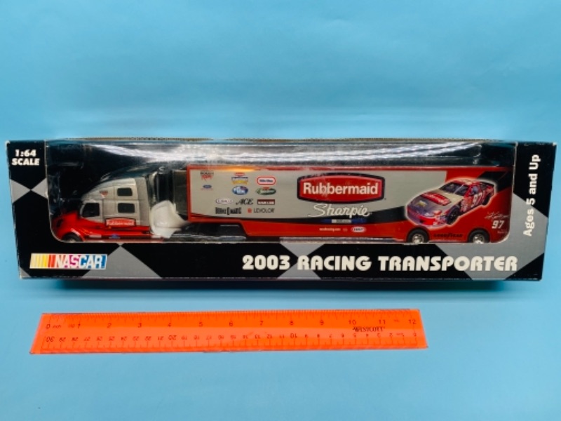 Photo 1 of 767277… team caliber 15 inch die cast racing transporter in original box