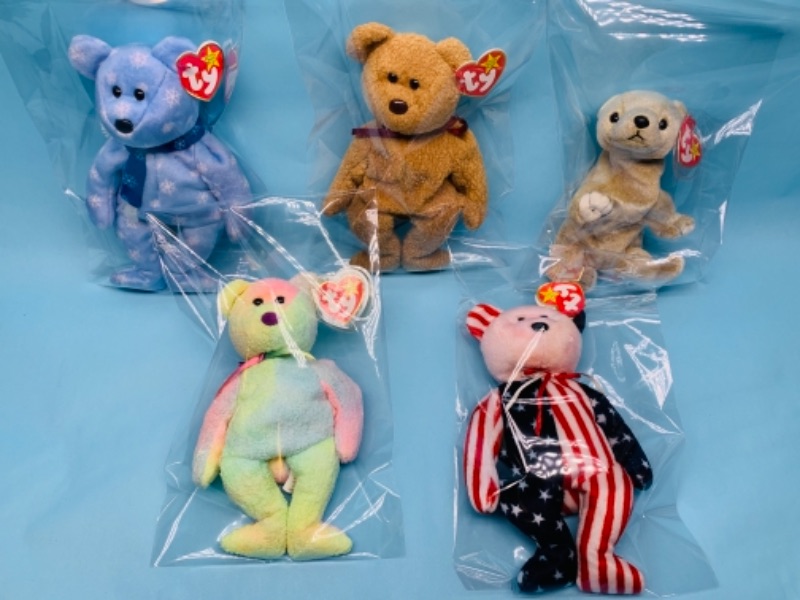 Photo 1 of 767281…5 ty beanie babies- bears in plastic 