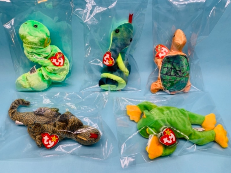 Photo 1 of 767282…5 ty beanie babies- reptiles in plastic 